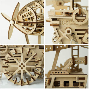 DIY 3D Wooden Puzzle Mechanical Gear Drive Air Vehicle Assembly